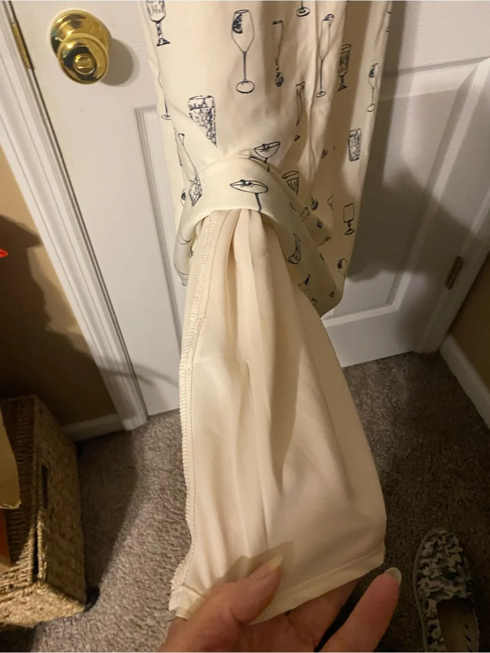 Abercrombie & Fitch Cream Slip Dress with Black Glass Print